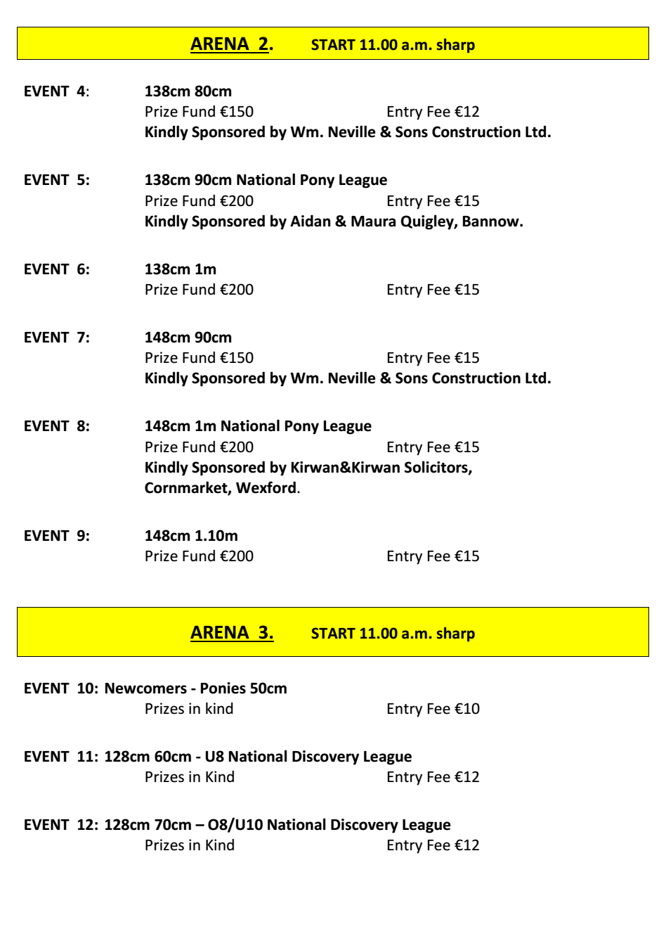Amended Show Jumping Schedule 2
