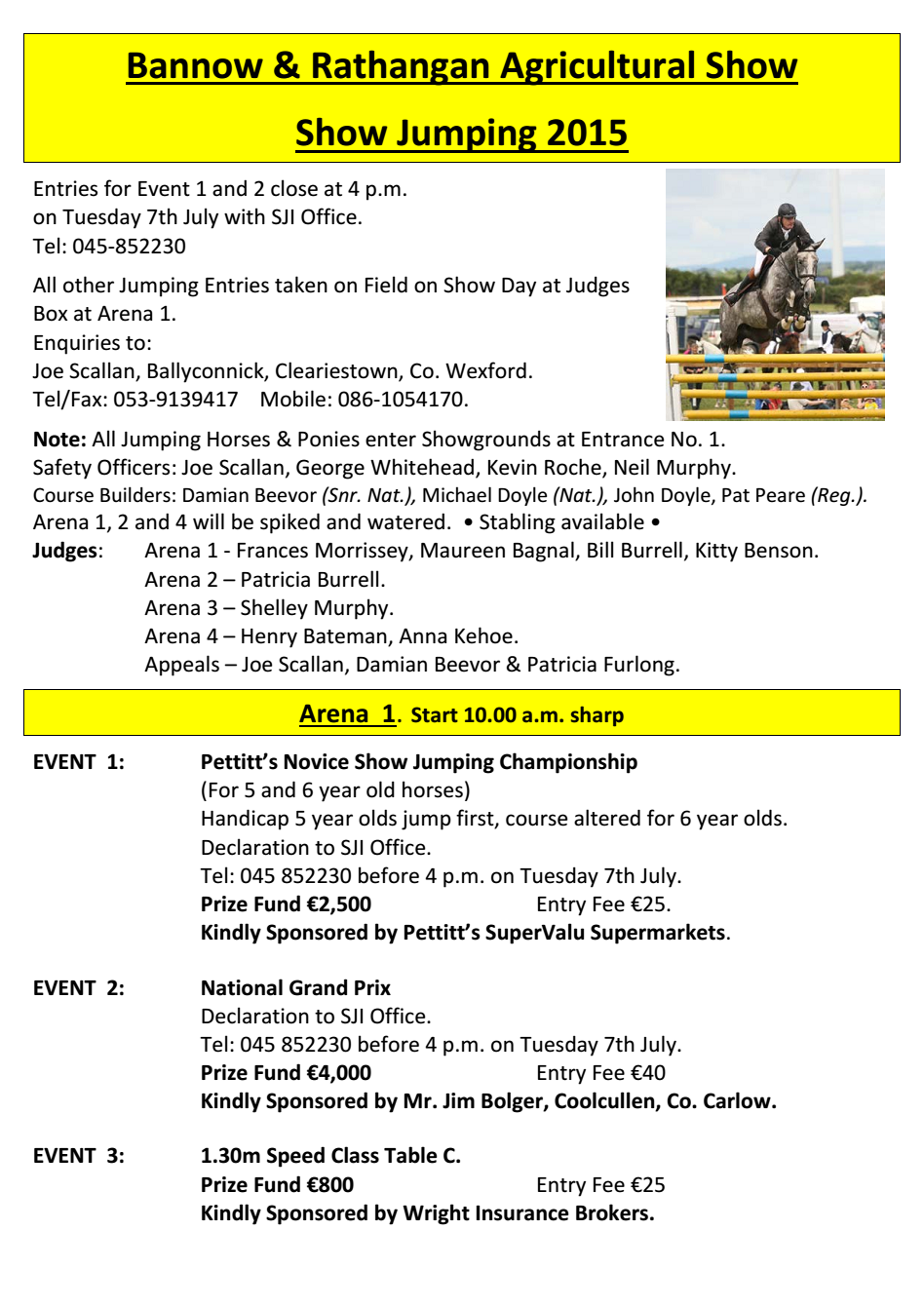 Amended Show Jumping Schedule