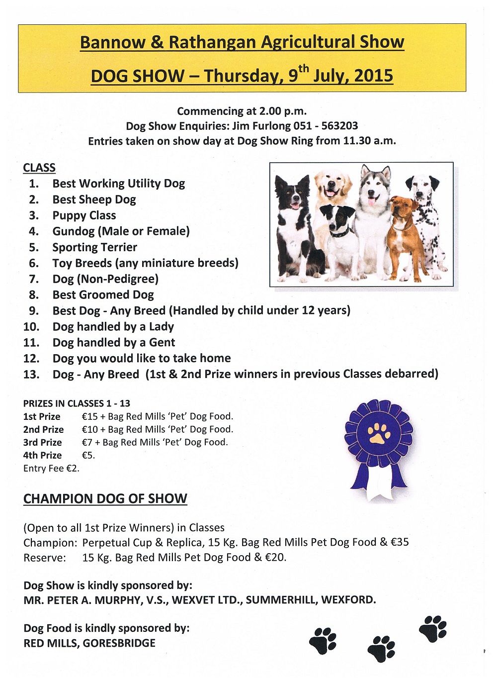 Dog Show Schedule Bannow & Rathangan Show